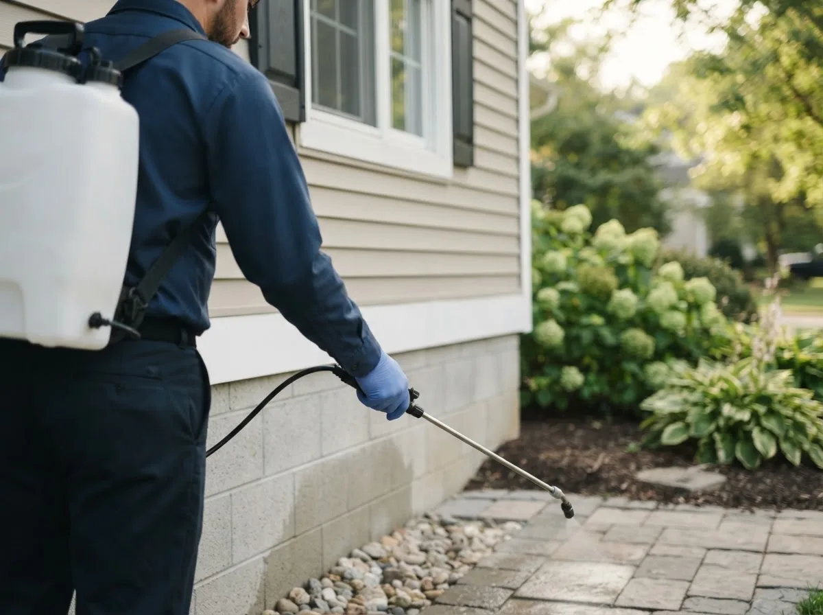 Pest control technician inspecting a home in Baird, TX